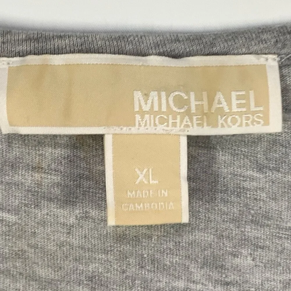 Michael Kors Women's Gray MK Crystal Logo Bling Long Sleeve T-Shirt Size XL